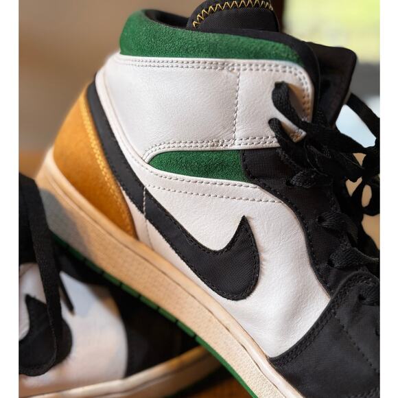 Nike Air Jordan 1 Retro Mid SE Oakland Shoes Sneakers Green Yellow Mens Size 13 - Picture 12 of 16